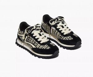 Black / White Marc Jacobs The Monogram Leather Jogger Women's Sneakers | BTHJ-53891