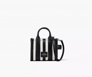 Black / White Marc Jacobs The Striped Mini Women's Tote Bags | XRPF-17965