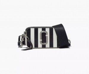 Black / White Marc Jacobs The Striped Snapshot Women's Crossbody Bags | SUKF-19827