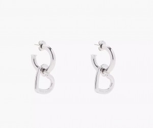 Silver Marc Jacobs The Charmed Double Heart Hoops Women's Earrings | HWPV-82367