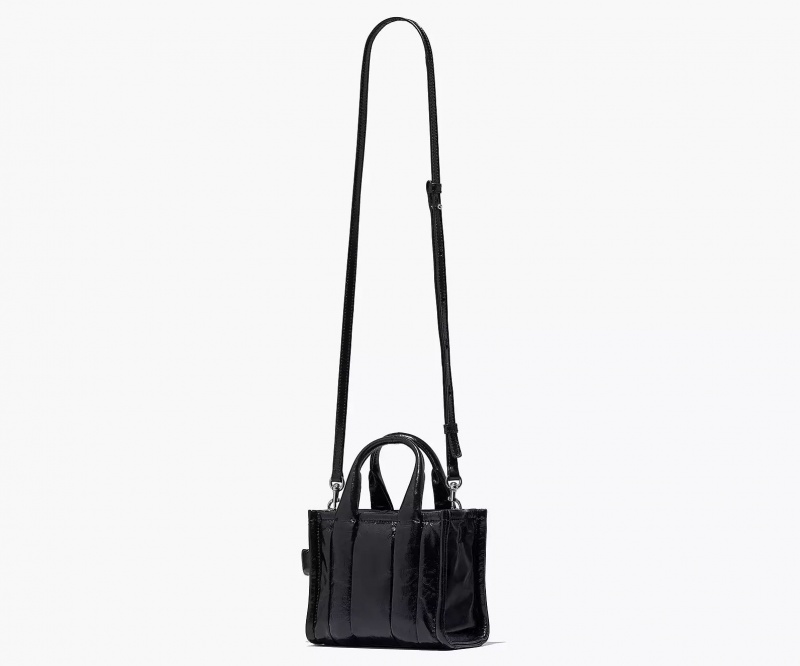 Black Marc Jacobs The Shiny Crinkle Leather Mini Women's Tote Bags | NKYD-63910