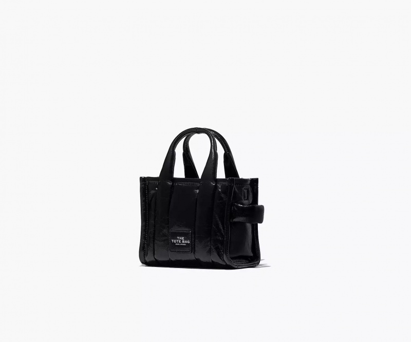 Black Marc Jacobs The Shiny Crinkle Leather Mini Women's Tote Bags | NKYD-63910