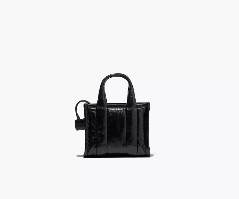 Black Marc Jacobs The Shiny Crinkle Leather Mini Women's Tote Bags | NKYD-63910