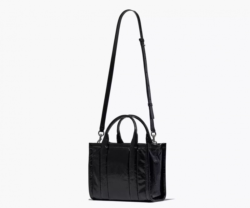 Black Marc Jacobs The Shiny Crinkle Leather Small Women's Tote Bags | VNRD-84695