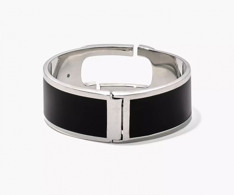 Black / Silver Marc Jacobs The J Large Hinge Bangle Women's Bracelets | KUZR-29140