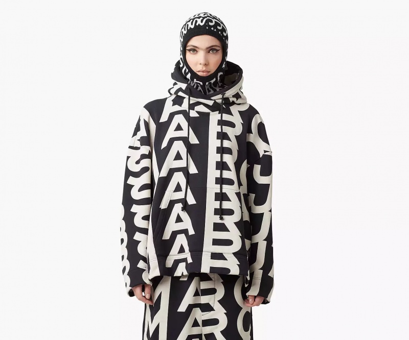 Black / White Marc Jacobs Monogram Oversized Women's Hoodie | DYNQ-47692