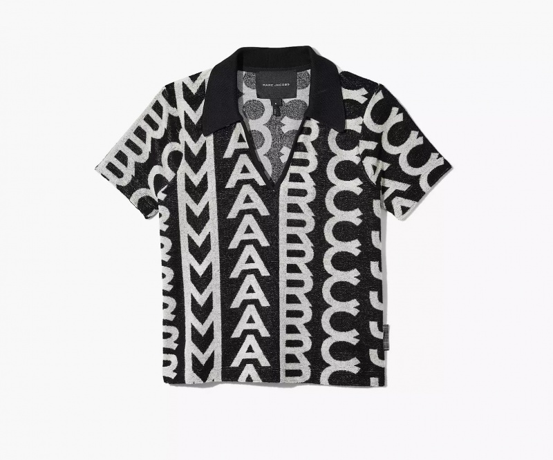 Black / White Marc Jacobs Monogram Terry Polo Women\'s Shirts | YNUE-14259