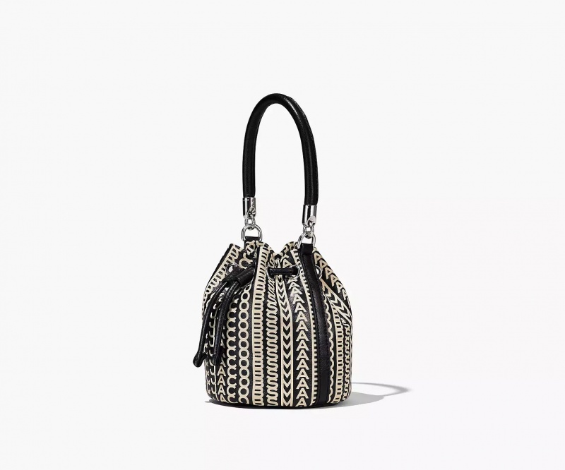 Black / White Marc Jacobs The Monogram Leather Mini Women's Bucket Bags | VKHF-24850