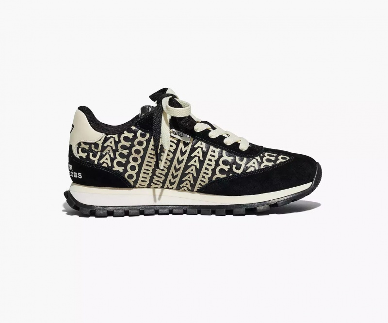 Black / White Marc Jacobs The Monogram Leather Jogger Women's Sneakers | BTHJ-53891