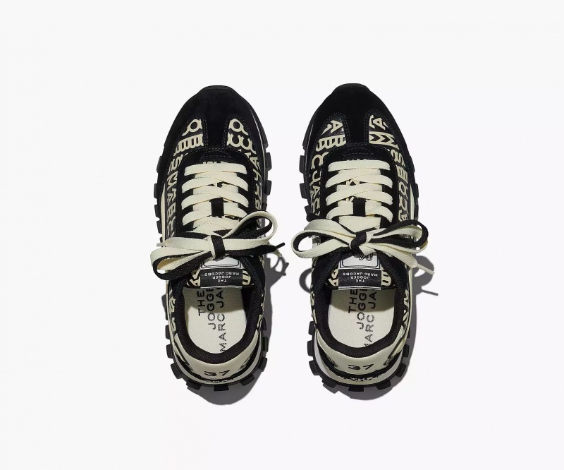 Black / White Marc Jacobs The Monogram Leather Jogger Women's Sneakers | BTHJ-53891