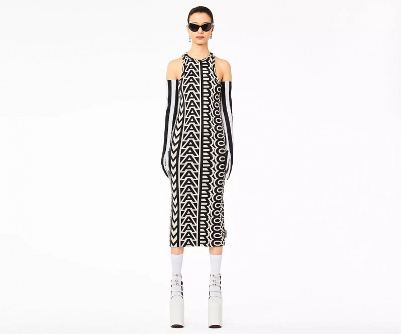 Black / White Marc Jacobs The Monogram Racer Rib Women's Dress | MNCB-80567