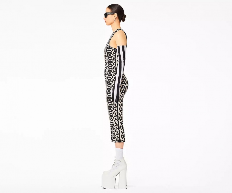 Black / White Marc Jacobs The Monogram Racer Rib Women's Dress | MNCB-80567