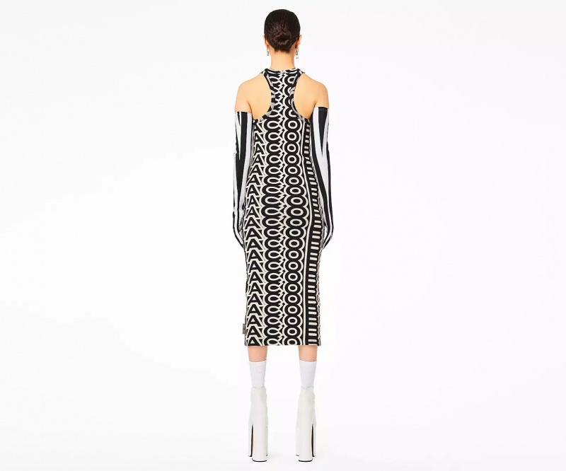 Black / White Marc Jacobs The Monogram Racer Rib Women's Dress | MNCB-80567