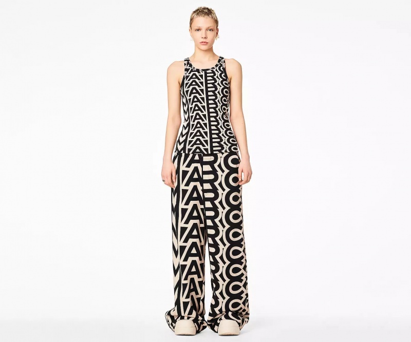 Black / White Marc Jacobs The Monogram Rib Women's Tanks | MFNQ-83927