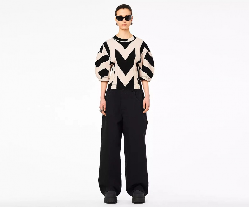 Black / White Marc Jacobs The Seamed Monogram Women's Tops | YNTE-06198