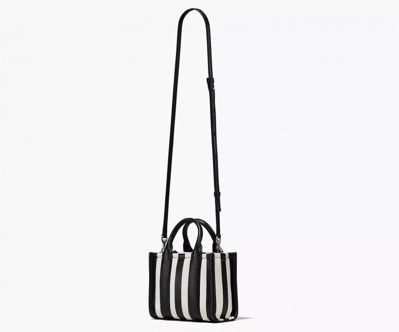 Black / White Marc Jacobs The Striped Mini Women's Tote Bags | XRPF-17965