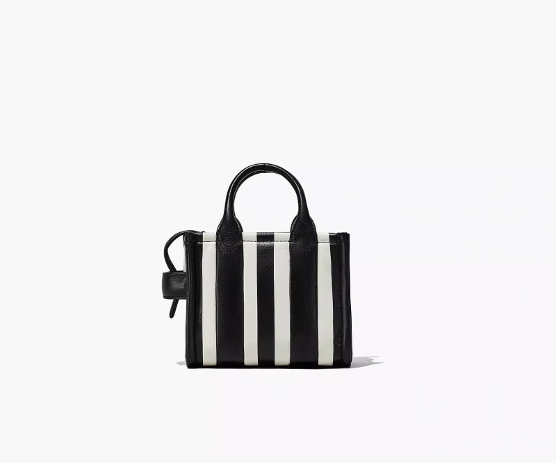 Black / White Marc Jacobs The Striped Mini Women's Tote Bags | XRPF-17965