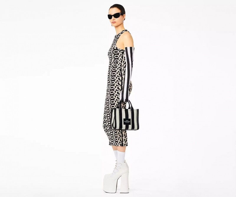 Black / White Marc Jacobs The Striped Small Women's Tote Bags | ZEMX-27598