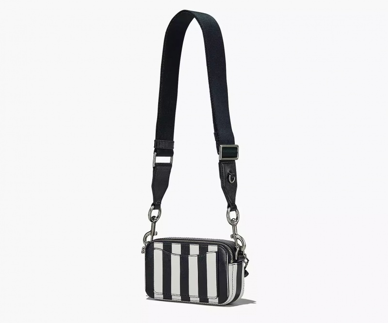 Black / White Marc Jacobs The Striped Snapshot Women's Crossbody Bags | SUKF-19827