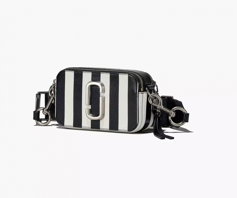 Black / White Marc Jacobs The Striped Snapshot Women's Crossbody Bags | SUKF-19827