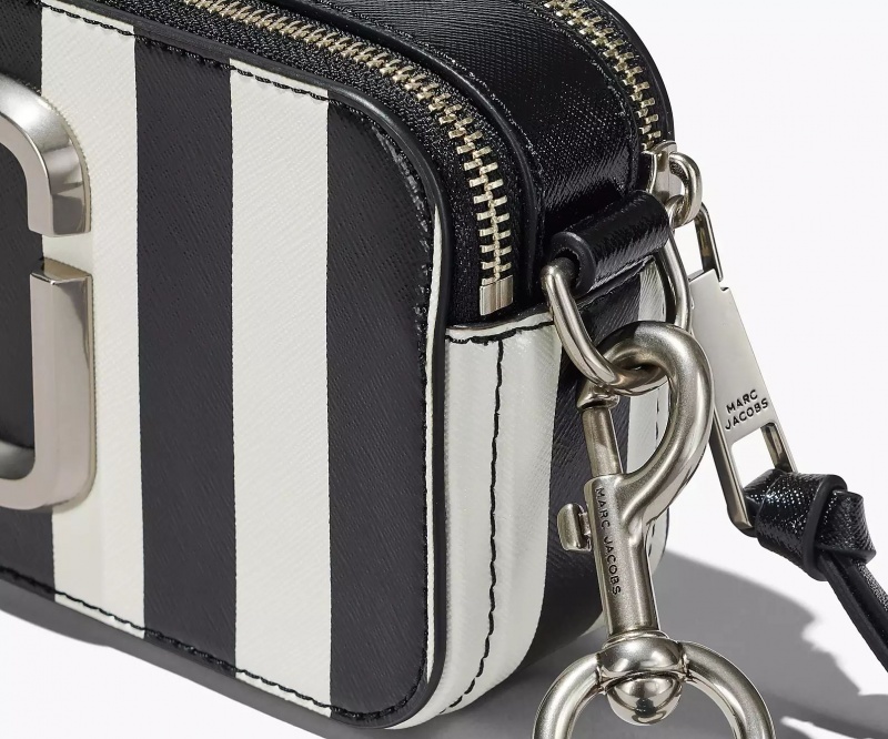 Black / White Marc Jacobs The Striped Snapshot Women's Crossbody Bags | SUKF-19827