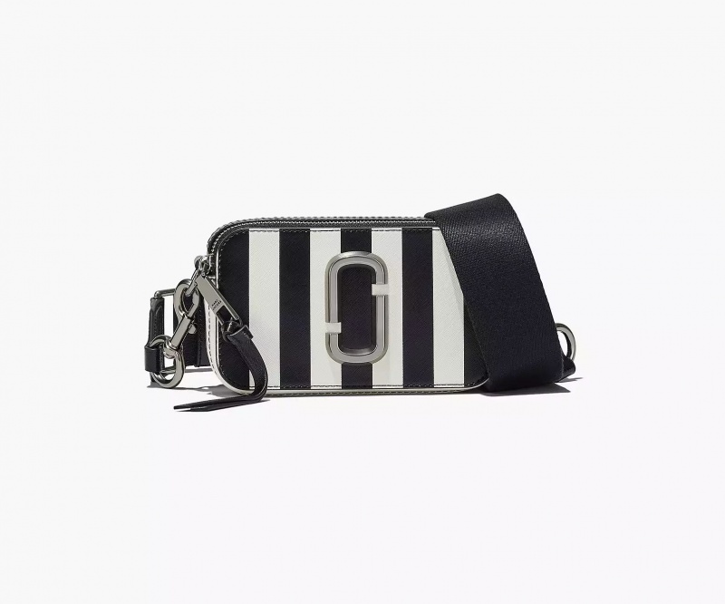 Black / White Marc Jacobs The Striped Snapshot Women\'s Crossbody Bags | SUKF-19827