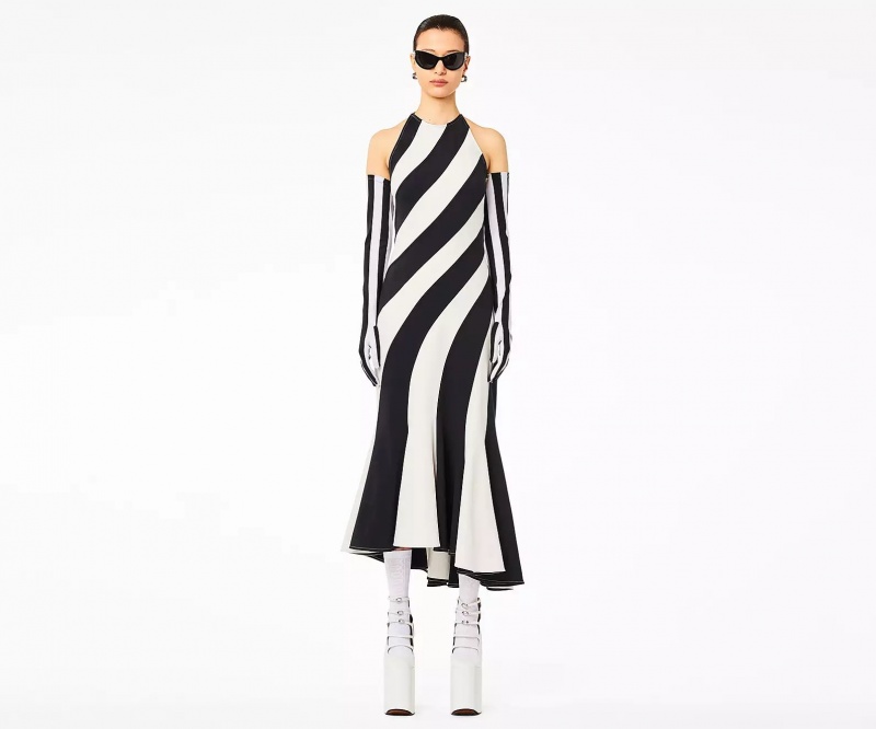 Black / White Marc Jacobs The Wave Halter Women's Dress | YRNI-64930