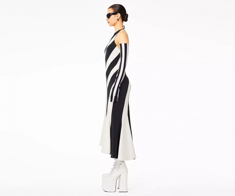 Black / White Marc Jacobs The Wave Halter Women's Dress | YRNI-64930