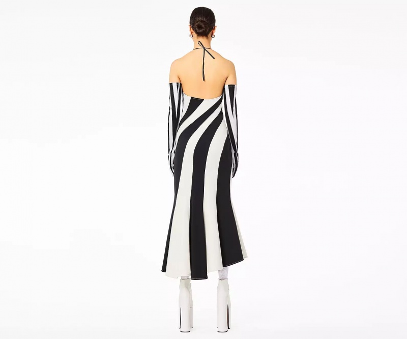 Black / White Marc Jacobs The Wave Halter Women's Dress | YRNI-64930