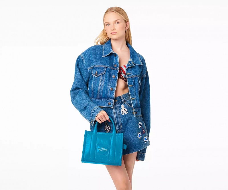 Blue Marc Jacobs The Shiny Crinkle Leather Small Women's Tote Bags | NIYG-06729