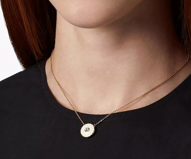 Cream / Gold Marc Jacobs The Medallion Pendant Women's Necklaces | TOFK-13596