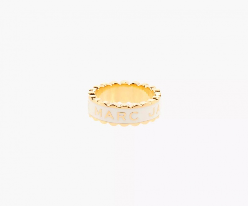 Cream / Gold Marc Jacobs The Scallop Medallion Women's Ring | PVOX-81569