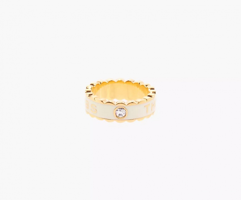 Cream / Gold Marc Jacobs The Scallop Medallion Women\'s Ring | PVOX-81569