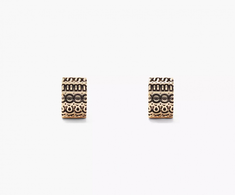 Gold Marc Jacobs The Monogram Engraved Hoops Women's Earrings | LGNO-82769