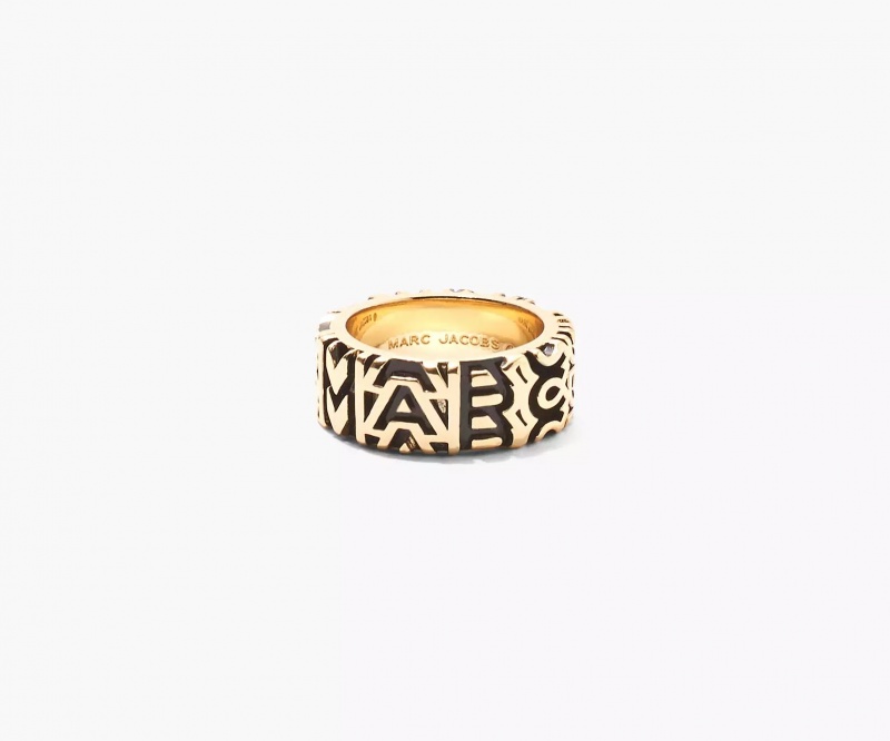 Gold Marc Jacobs The Monogram Engraved Women\'s Ring | NOWA-89650