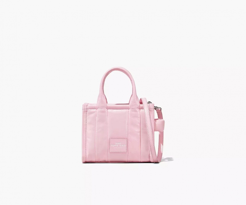 Pink Marc Jacobs The Shiny Crinkle Leather Mini Women\'s Tote Bags | DQPC-54182