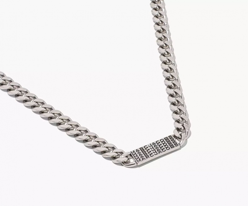 Silver Marc Jacobs The Barcode Monogram ID Chain Women's Necklaces | RYJB-57643