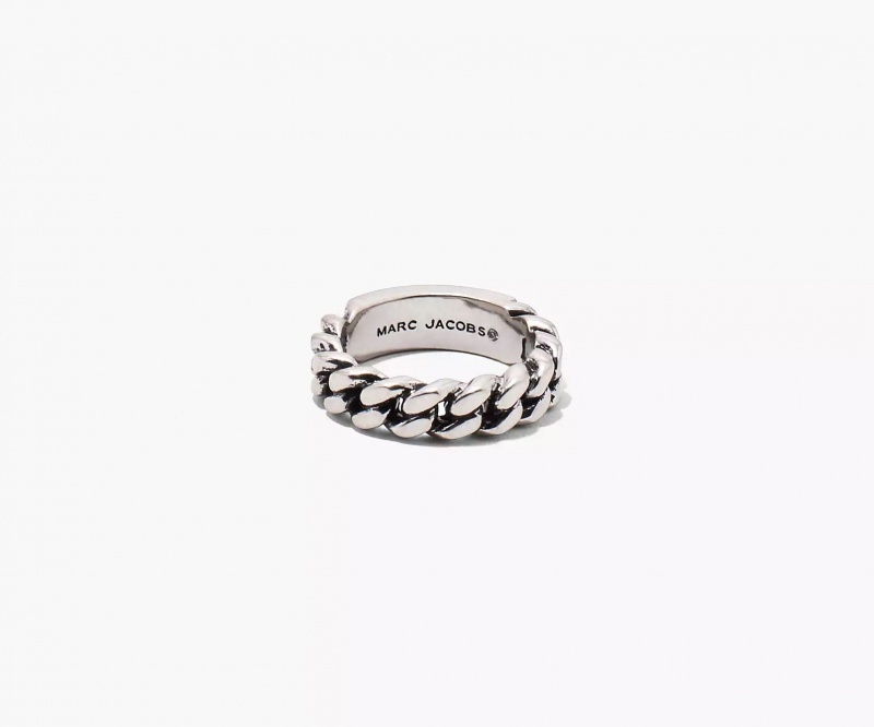 Silver Marc Jacobs The Barcode Monogram ID Chain Women's Ring | DOZM-45093