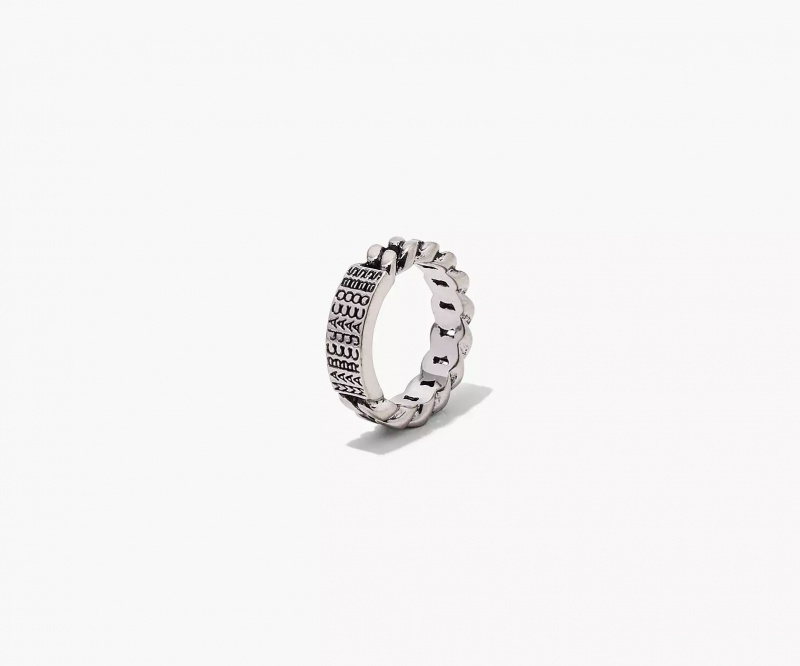 Silver Marc Jacobs The Barcode Monogram ID Chain Women's Ring | DOZM-45093