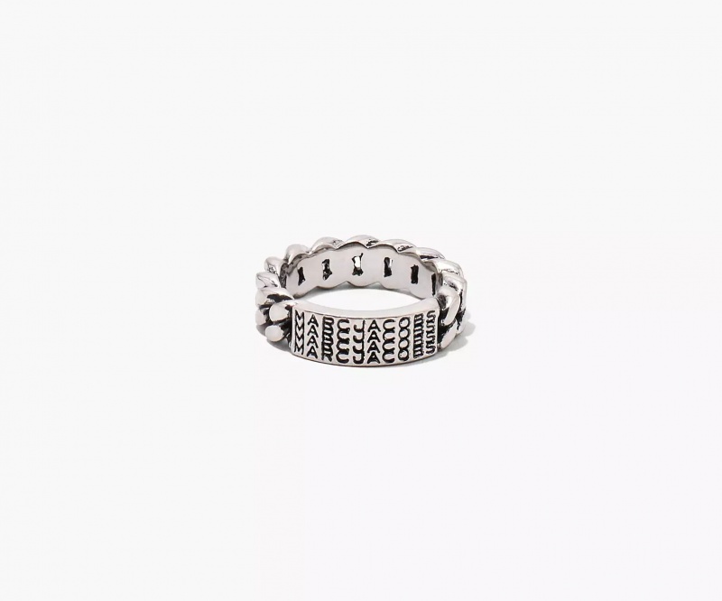 Silver Marc Jacobs The Barcode Monogram ID Chain Women\'s Ring | DOZM-45093