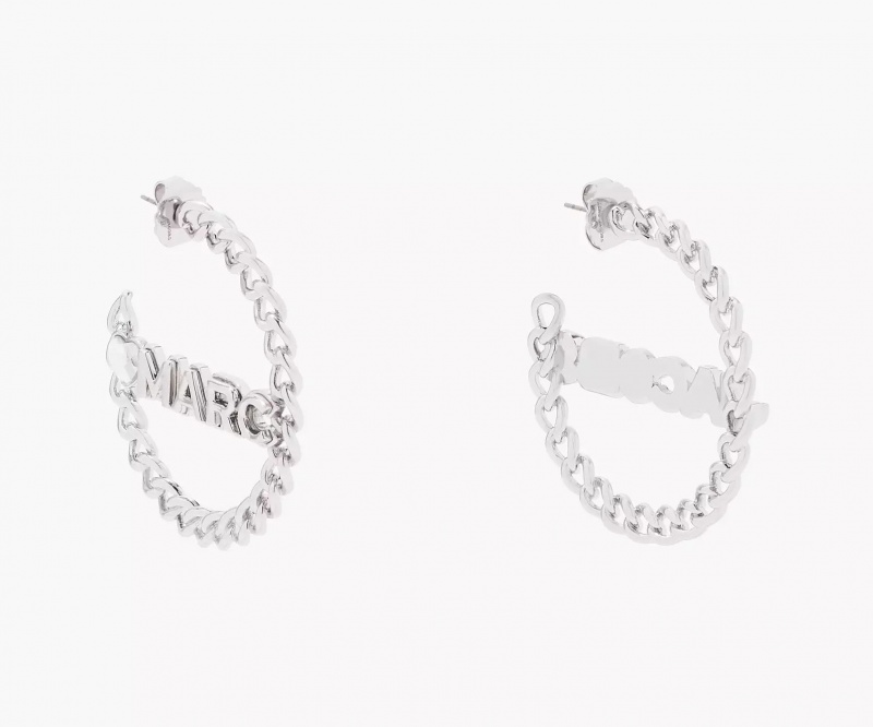 Silver Marc Jacobs The Charmed Chain Hoops Women's Earrings | JZMR-01274