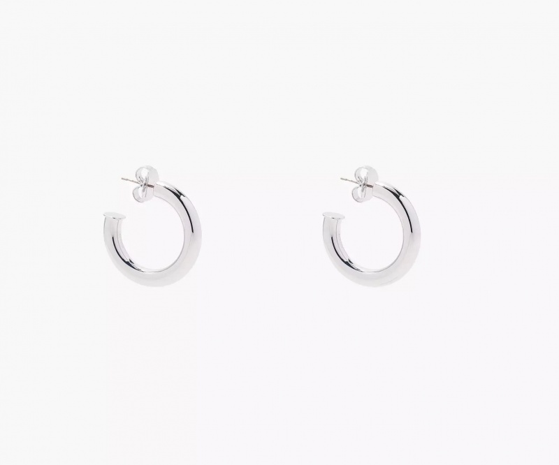 Silver Marc Jacobs The Charmed Double Heart Hoops Women's Earrings | HWPV-82367