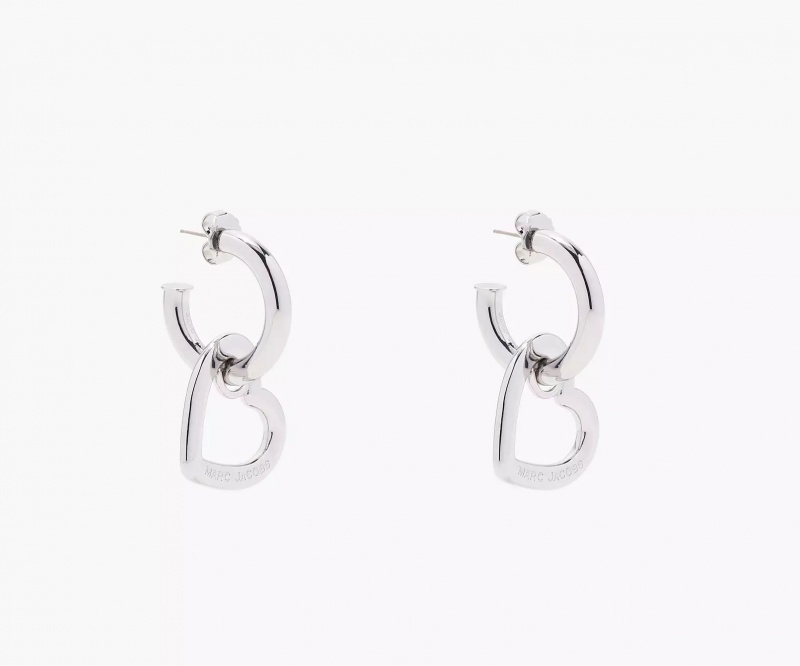 Silver Marc Jacobs The Charmed Double Heart Hoops Women\'s Earrings | HWPV-82367