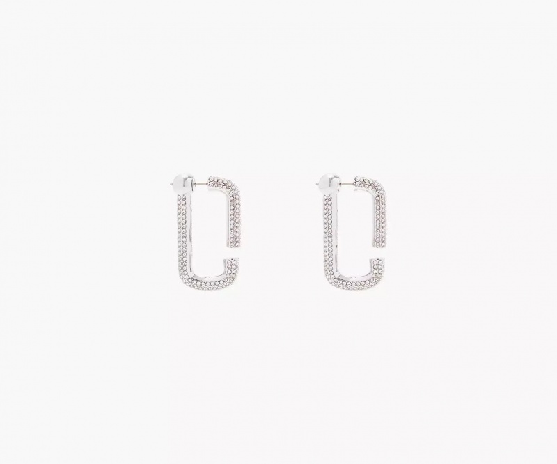 Silver Marc Jacobs The J Crystal Hoops Women's Earrings | NTMZ-82163