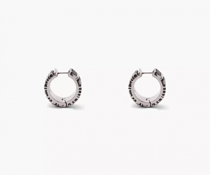 Silver Marc Jacobs The Monogram Engraved Hoops Women's Earrings | ALPS-57396