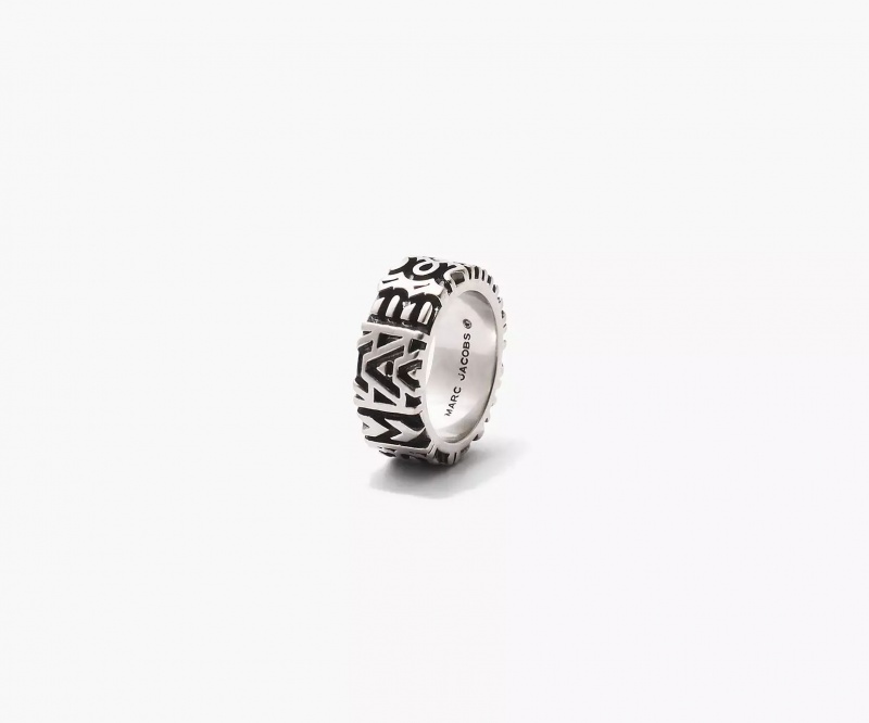 Silver Marc Jacobs The Monogram Engraved Women's Ring | VFTZ-07198