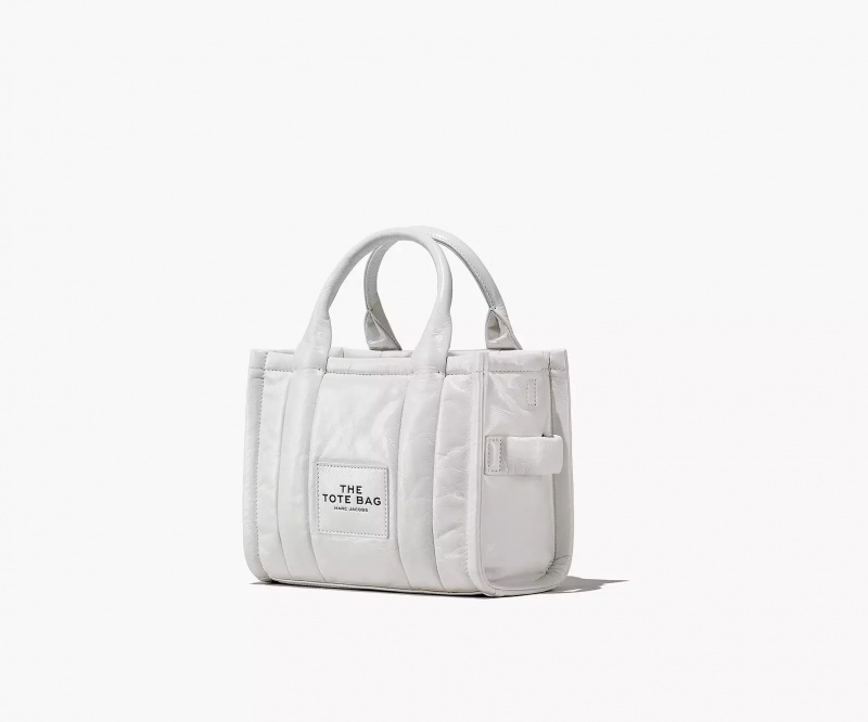 White Marc Jacobs The Shiny Crinkle Leather Small Women's Tote Bags | MBLJ-81274