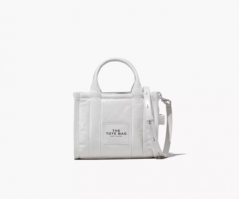 White Marc Jacobs The Shiny Crinkle Leather Small Women\'s Tote Bags | MBLJ-81274