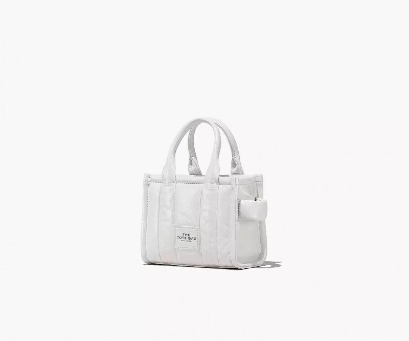 White Marc Jacobs The Shiny Crinkle Leather Mini Women's Tote Bags | SNIU-10352