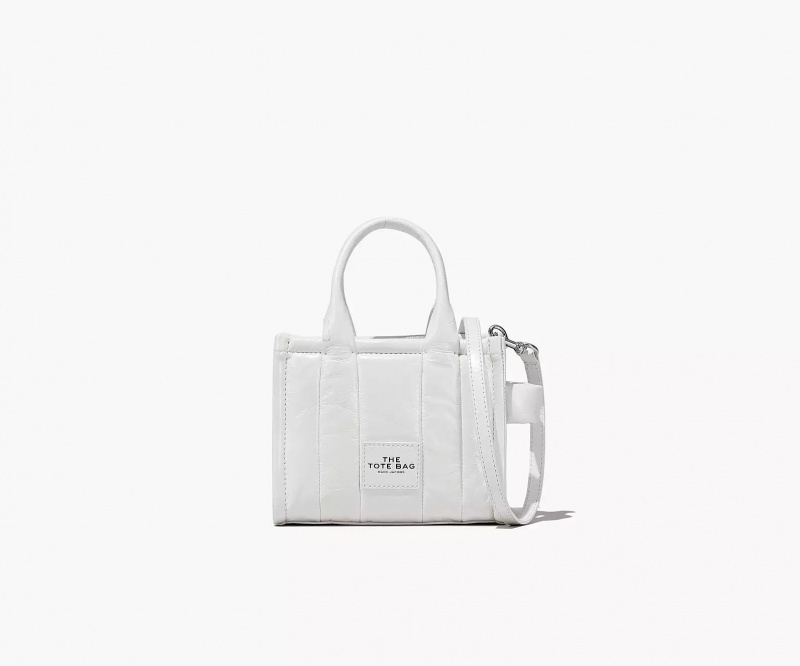 White Marc Jacobs The Shiny Crinkle Leather Mini Women\'s Tote Bags | SNIU-10352